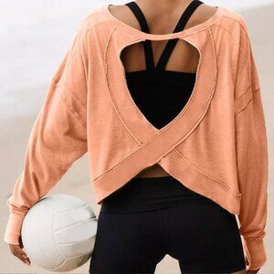 NEW Women's Backless Loose Tops Long Sleeve Workout Tops